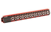 UTG PRO, M-Lok Super Slim Free Floating Rail, 15”, Black/Red 2-Tone, Fits AR-15