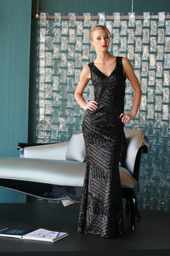 Gatsby Black Sequins Art Deco Evening Dress