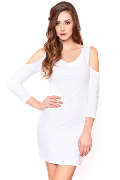 White cutout shoulder cocktail dress