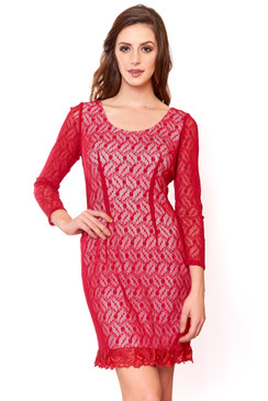 Red Long Sleeve Lace Cocktail Dress