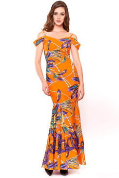 Orange sequins embellished "Mandarin Belle" gown 