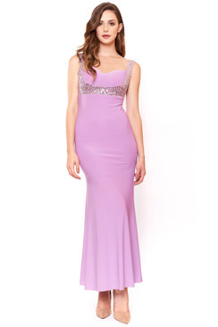 Lavender sweetheart neckline stretchy Gown with silver sequins shoulder to waist