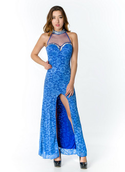 Blue Elegance Illusion Neck Lace Gown