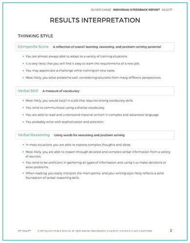 PXT Select Individual's Feedback Report - Sample Page