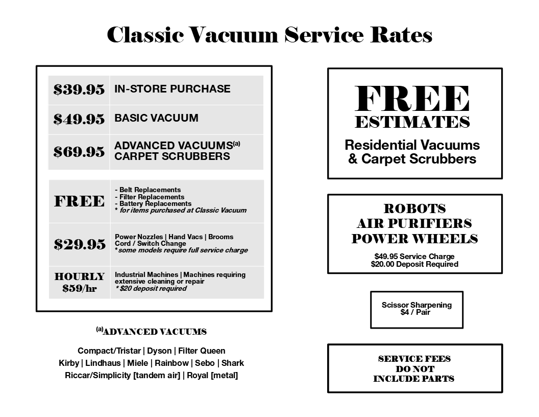 Repair rates for Classic Vacuum
