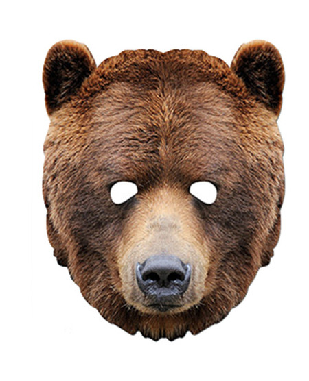Grizzly Brown Bear Animal Card Party Face Mask. In Stock Now with Free