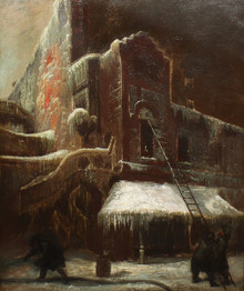 Ashcan School New York City FDNY Lower East Side Winter Fire Fighter Original Oil Painting