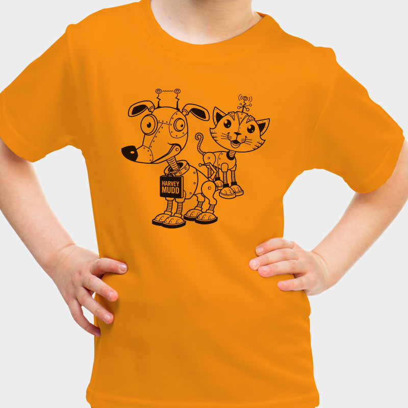 dog and cat robot kids t shirt harvey mudd college