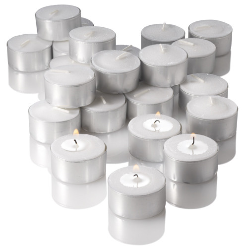 100pc White Unscented Wax Tea Lights Candles with 4 Hour Burn Time