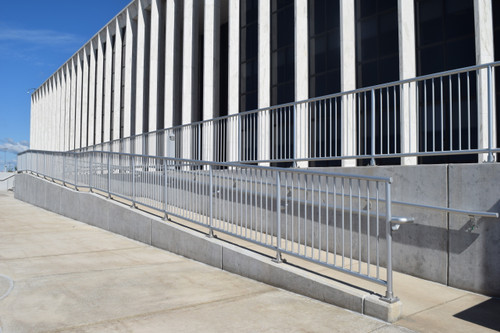 Incline handicap accessible entrance with Aluminum Handrail will infill pickets 