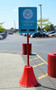 Red Octagon Sign Base used for curbside pickup services 