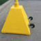 Side angle of the Yellow Plastic Portable Sign Base with Wheels