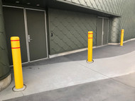 Flat Top Bollard Covers in yellow with red reflective tape 