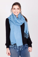 This light blue Pashmina is a versatile look that compliments any outfit, whether it is for an evening out or a more casual look when paired with your favorite jeans.