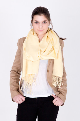 This pastel yellow Pashmina is ideal for both festive occasions and casual wear. You will love it.