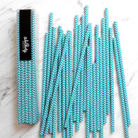 Teal Blue Chevron Paper Straws - Pack of 25