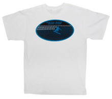 Barrel Digital Wave Shore Perspective with Surfer Arial Blue & Black White T-Shirt