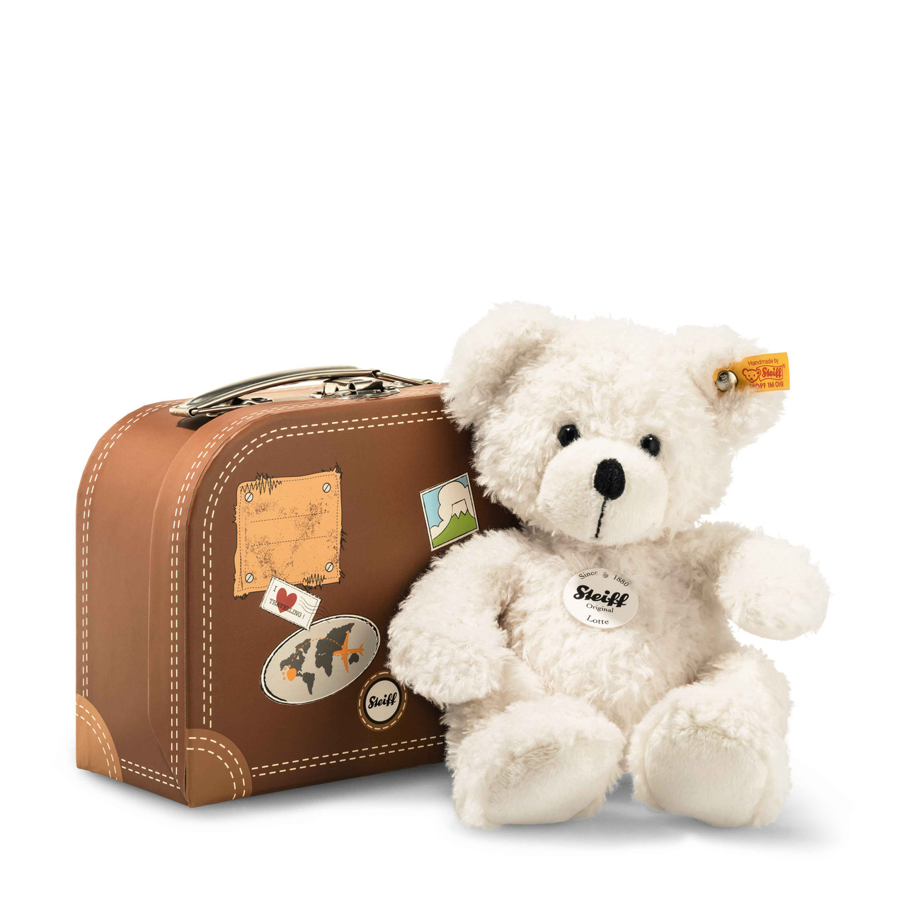steiff teddy bear in suitcase