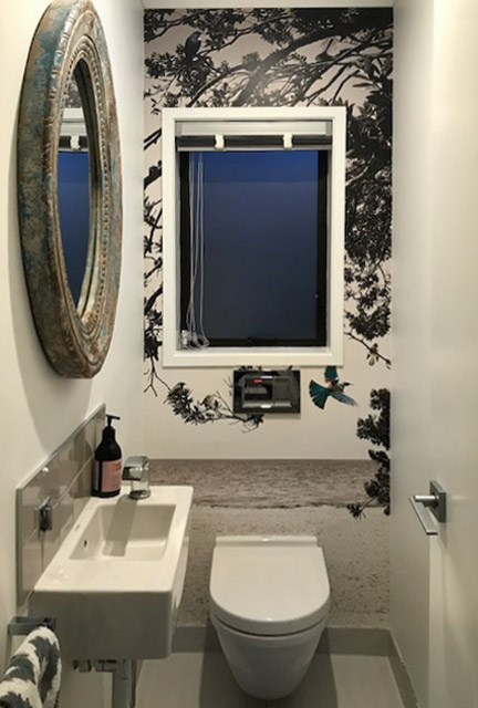Bathroom toilet printed wallpaper mural with trees and birds