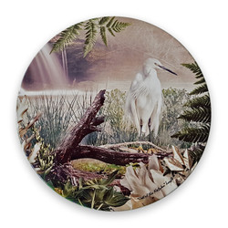 Circular art tile NZ Kotuku  /White Heron