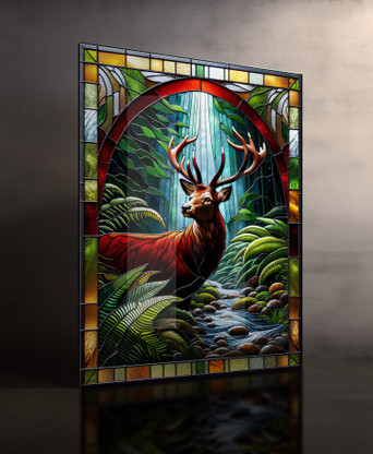 Red Deer stained glass wall art 'Guardian of the Glen'