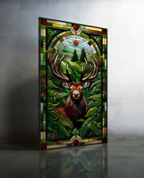 Red Deer stained glass wall art 'Stag Sanctuary'