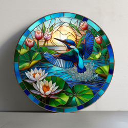 Eternal Grace Kingfisher and Waterlily printed glass artwork