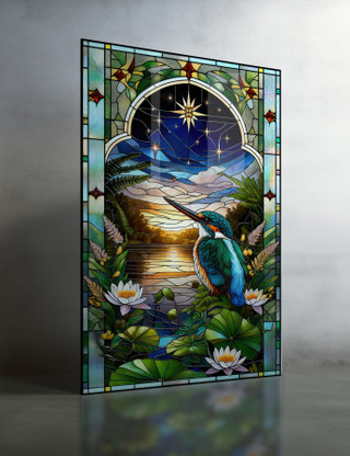 'Starlight Serenity' glass wall artwork Kingfisher design