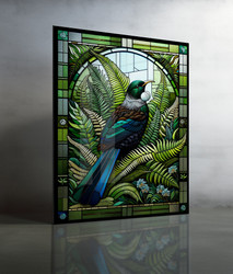 Forest Spirit (Tui) digitally printed to glass stained glass wall art