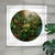 'Earthly Delights' featuring a NZ flying Tui in tropical setting -round New Zealand art print in white frame.