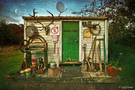 Blokes Shed' - old NZ Blokes Shed photograph, Kiwiana NZ art print for sale by Lucy G.