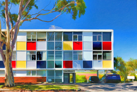 Paora Apartments' - Orakei, Auckland, one of Kenneth Albert's modernist apartment blocks, art print for sale.