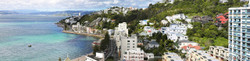 Oriental Bay, Wellington City, NZ, cliff view from Mt Victoria - landscape photo print for sale.