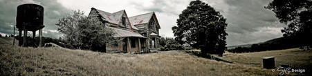 Old derelict house, Glenorchy, NZ - panoramic landscape photo art print for sale.