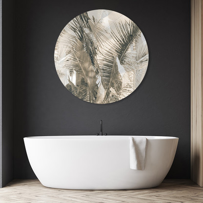 Tropical resort palm circular aluminium / bathroom artwork