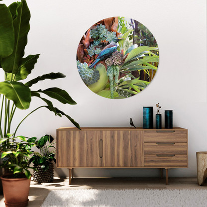 Tui & succulents circular frameless glass or aluminium wall art