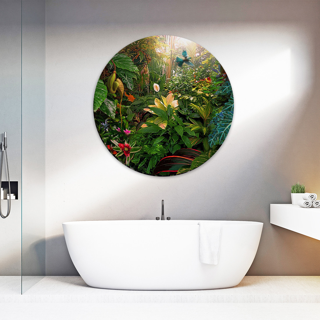 Earthly Delights' 500mm to 1200mm dia. circular aluminium or glass bathroom  art - Creative NZ photography & art by Lucy G