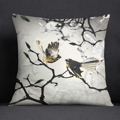 NZ Fantail Piwakawaka art cushion