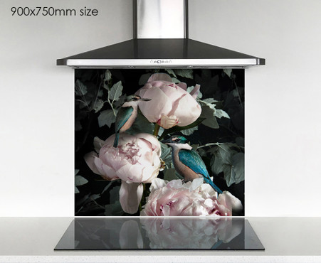 900x750mm NZ Kingfisher & pink Peony photo glass DIY splashback