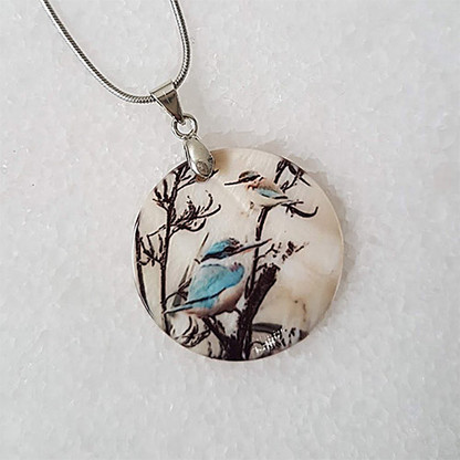 Kingfisher in Flax pendant necklace