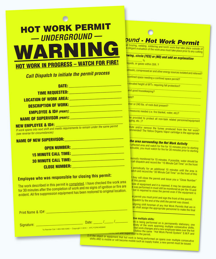 pa work permit form hot work permit tags underground permits apc 93640 pa work permit form hot work permit tags underground permits apc 93640