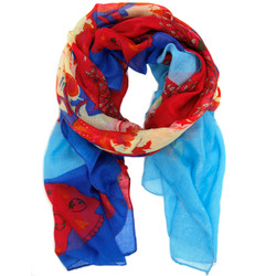 Floral Stars Skull and Bones Scarf In Magenta and Blue