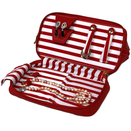 Bucasi Weekender in Red Stripe | Travel Jewelry Organizer | TS13335 | Open
