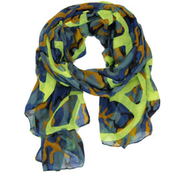 Peace Sign and Camouflage Print Scarf In Blue and Neon Green