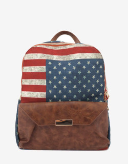 American Flag Backpack with Faux Leather Look Trim | Bucasi BP101 | Long