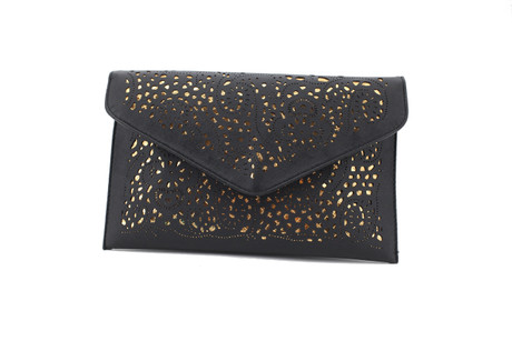 Black and Gold Cut out Envelope Clutch