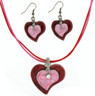 Enamel Heart Necklace Set in Red and Pink