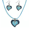 Blue Enamel Heart Set with Necklace and Earrings