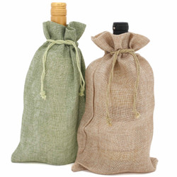 Burlap Wine Gift Bags in Sage Green and Tan | Bucasi | OBG310MGR | Main View
