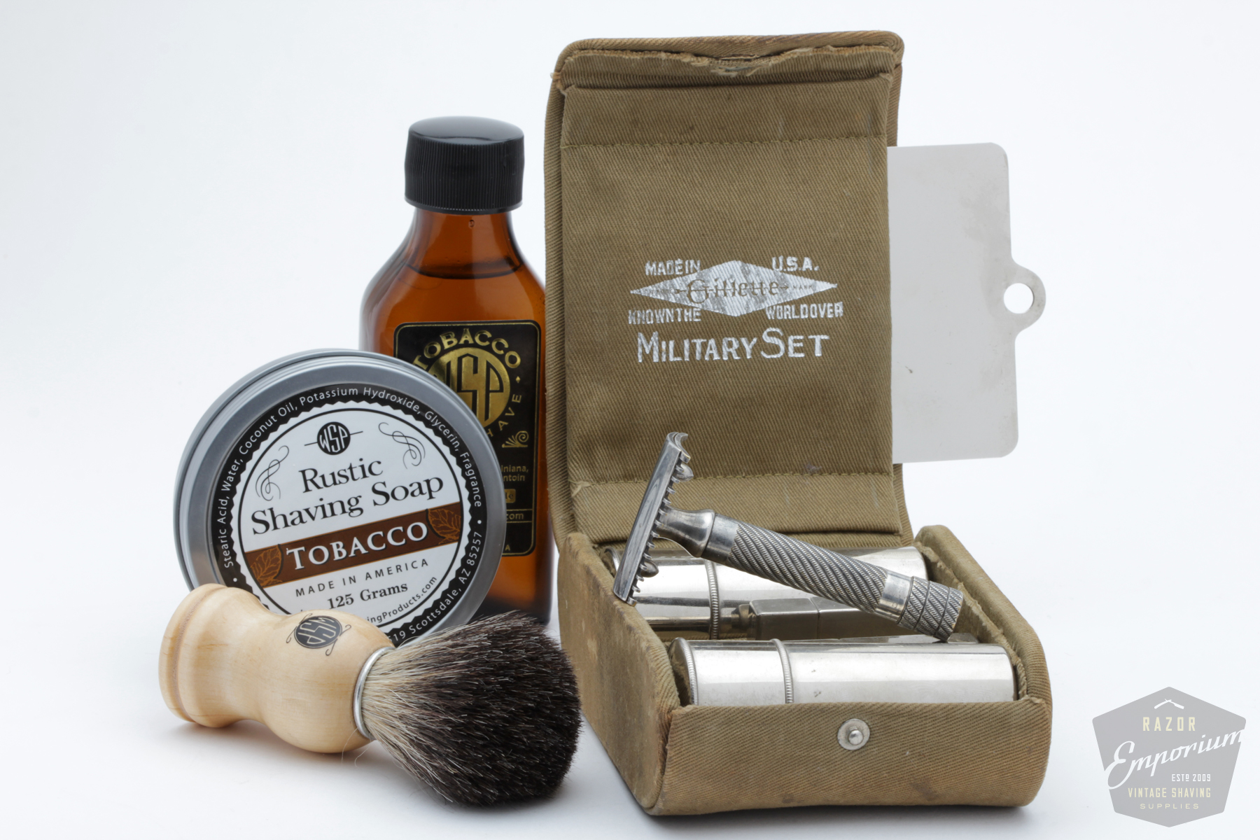 A Shave in History 1917 Gillette Military Set / WSP Tobacco / Black